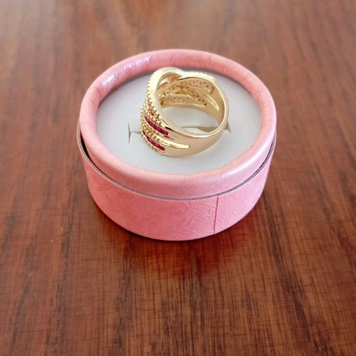 Ring gold plated with pink and gold zircon stones, size 7 new