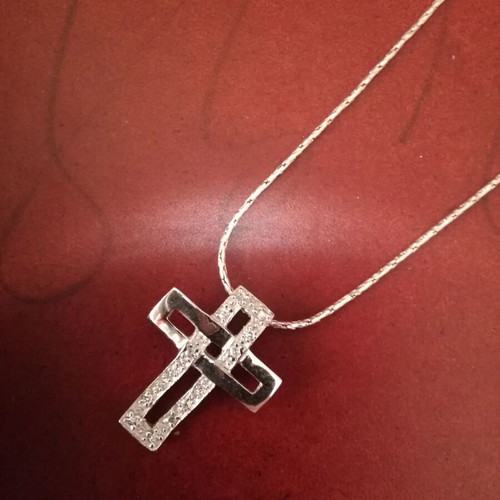 Silver 925 cross with white zircons and silver chain like new