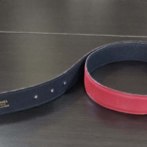Hermes reversible leather belt used, blue and red, no buckle