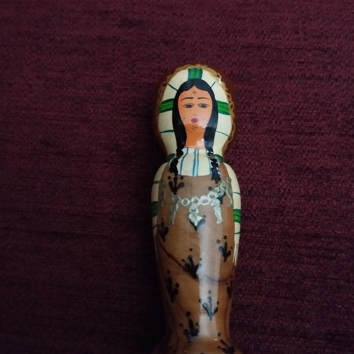 Decorative wooden dolls used, vintage hand-painted pair from Egypt