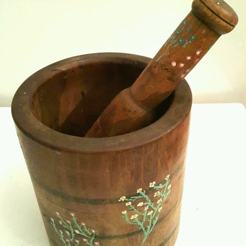 Wooden vintage mortar used in excellent condition
