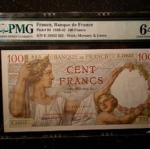 France,100 Francs 1941 ,PMG 64 Choice Uncirculated
