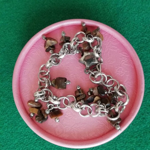 Boho stainless steel bracelet with brown color and irregular resin beads like new