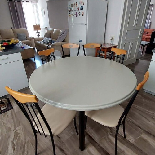 Italian Cherry Wood Sideboards used and Kitchen Table with 6 Metal Chairs with Leatherette