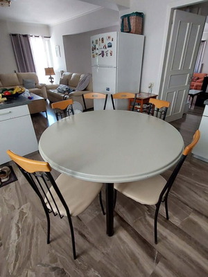 Italian Cherry Wood Sideboards used and Kitchen Table with 6 Metal Chairs with Leatherette