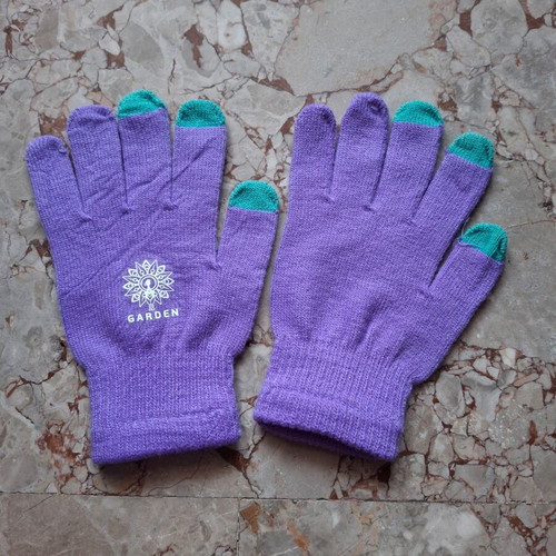 Hand gloves new, knitted, purple and green
