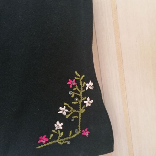 Aniye By Black Cotton Knit Top S/M with Embroidery and Sequins