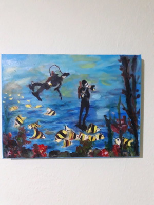 Painting oil handmade Underwater, new 40x30 cm