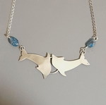 Dolphin pendant silver 925 with chain and semi-precious stones new