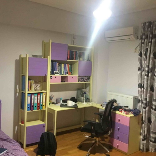 Vasileiadis office set with desk and bookcase, solid wood, purple pink yellow