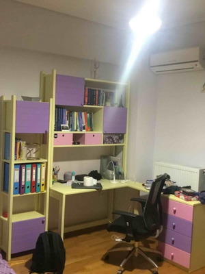 Vasileiadis office set with desk and bookcase, solid wood, purple pink yellow