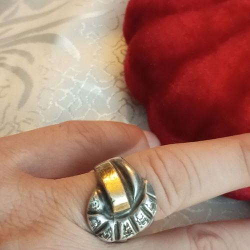 Silver-gold ring 950 585 with diamonds used