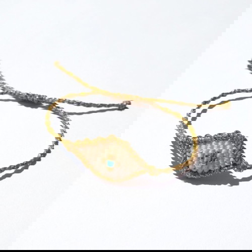 Βραχιόλι μάτι χρυσό και λευκό μακραμέ με σταυρό από χάντρες miyuki νέο