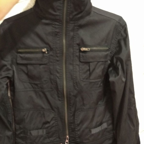 Amisu women's satin jacket, military style with zippers and metal buttons