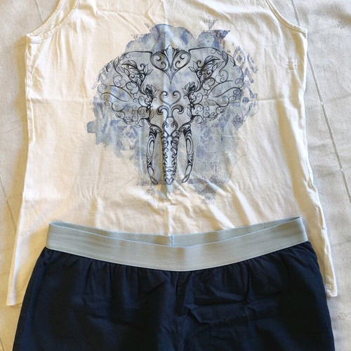 Girls' summer pajama set 12-14 used, white and blue