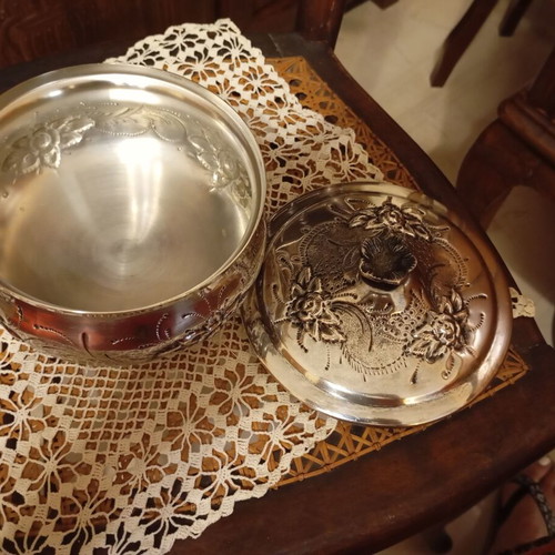 Vintage Silver-Plated Jewelry Box used with embossed floral motif