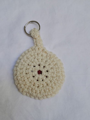 Keychain handmade crochet with beige and red heart