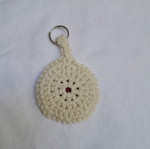 Keychain handmade crochet with beige and red heart