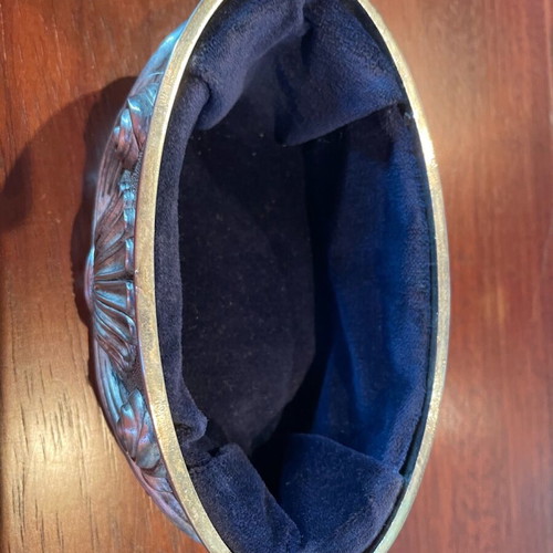 Vintage silver-plated jewelry box new with embossed designs and blue velvet