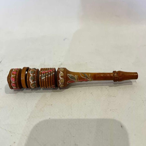 Vintage wooden tobacco pipe handmade with traditional motifs 13.5cm used