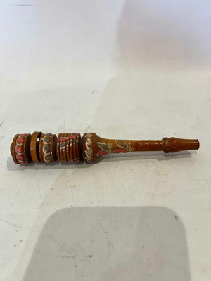 Vintage wooden tobacco pipe handmade with traditional motifs 13.5cm used
