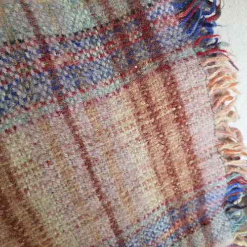 Vintage Pastel Plaid Wool Throw Blanket used with Fringed Edges