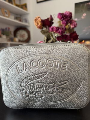 Lacoste silver leather crossbody bag like new
