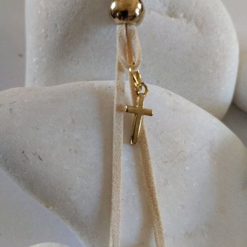 Baptismal Witnesses Handmade, Keychain Ecru Suede Leather, 50 pcs