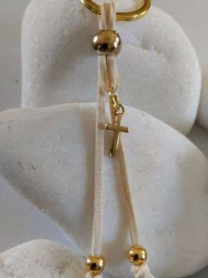 Baptismal Witnesses Handmade, Keychain Ecru Suede Leather, 50 pcs