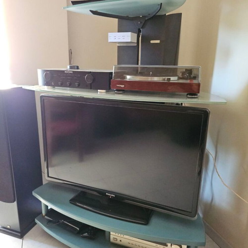 TV furniture used, handmade with adjustable glass surfaces