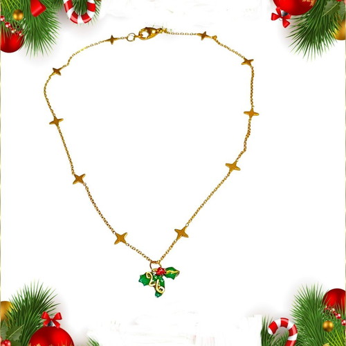 Handmade 2026 lucky necklace with mistletoe and steel chain with stars, new