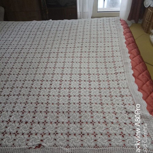 Handmade crochet cotton tablecloth, vintage