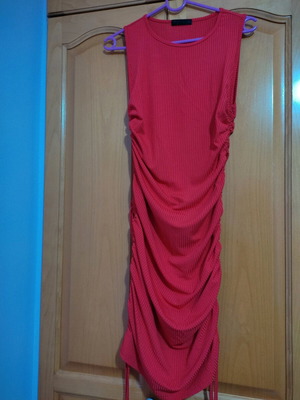 Red dress with ruching like new, elastic, size M-L