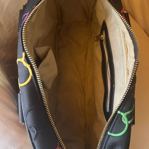 Black shoulder bag with colorful embroidery, like new