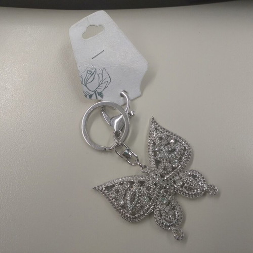 Silver butterfly keychain new with rhinestones