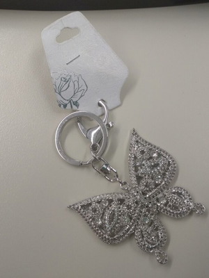 Silver butterfly keychain new with rhinestones