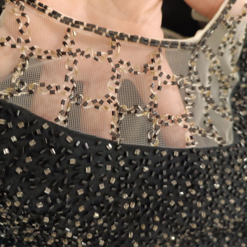 Luxury black silk maxi dress with handmade bead embroidery