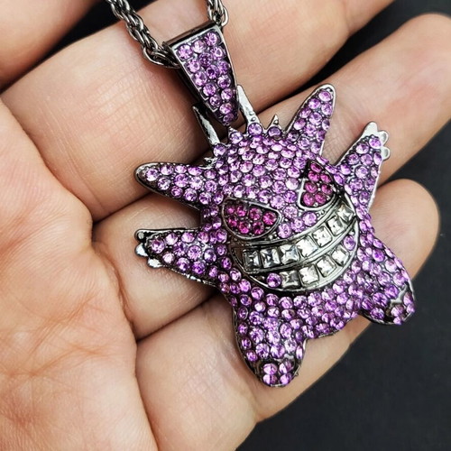 Pokemon Gengar Iced Out Chain set like new in purple amethyst and clear white