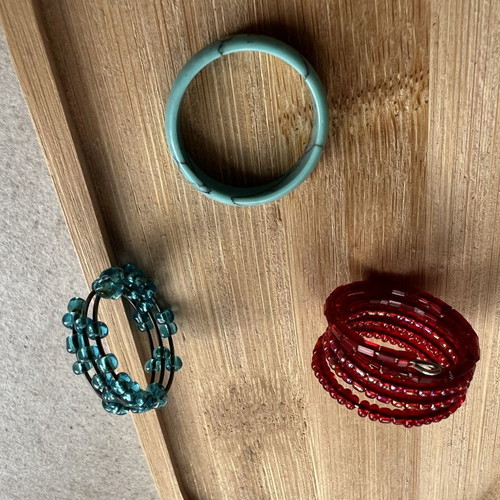 Y2K rings set used, red and turquoise