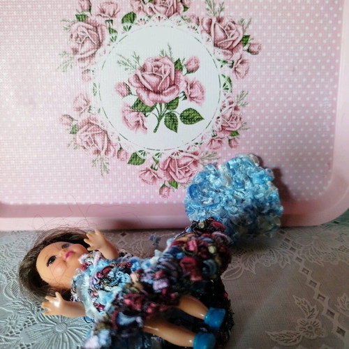 Miniature Doll New with Handmade Dress and Hat 10cm