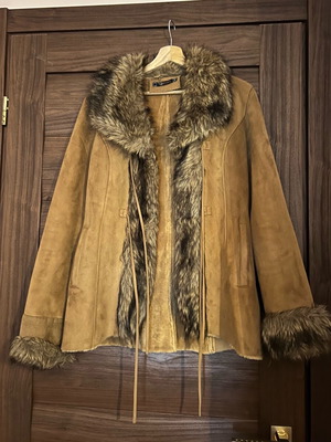 Raxevsky women's jacket used suede/castor with fur trim