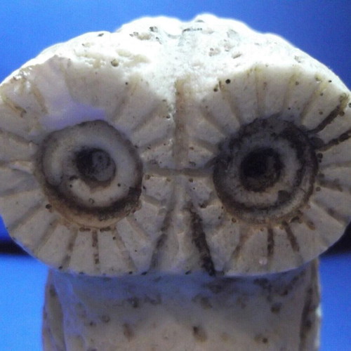 Owl statue used, made of porolithos, height 9.5 cm