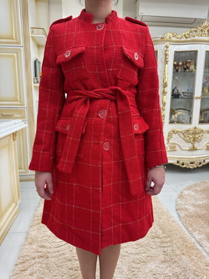 Chanel women's coat new, red with belt
