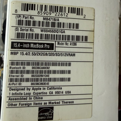 MacBook Pro A1286 used for parts without disk, memory, or charger