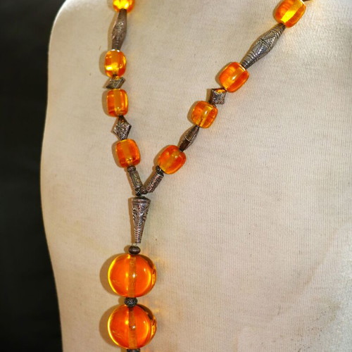 Artificial Amber Necklace with Sterling Silver 925 New