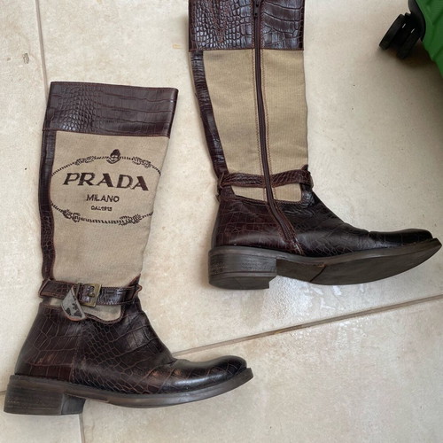Prada brown crocodile pattern boots size 36 used, real leather