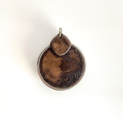 Vintage handmade leather and metal pendant with sculpted scorpion