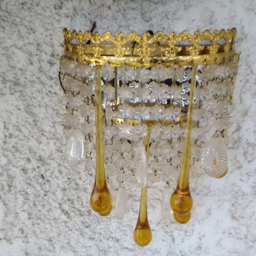 Ceiling light and wall sconces used from 1970 with Murano crystals