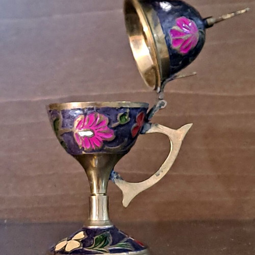 Art et Lumiere incense burner used, solid brass with enamel and floral designs
