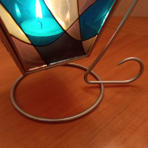 Vintage Handmade Tiffany Style Stained Glass Lantern with Nautical Theme and Base